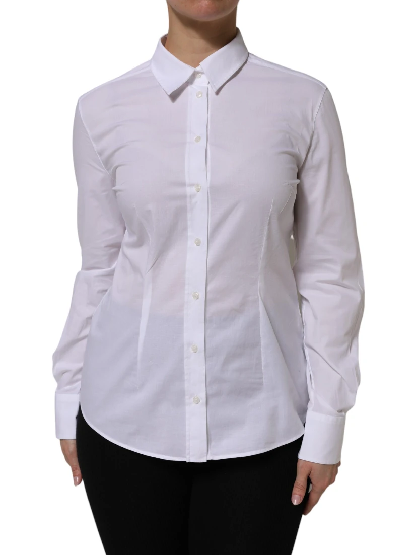 White Cotton Collared Buttoned Dress Shirt Top