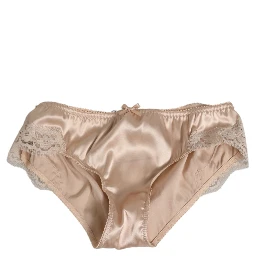 Beige Silk Satin Floral Lace Panty Brief Underwear