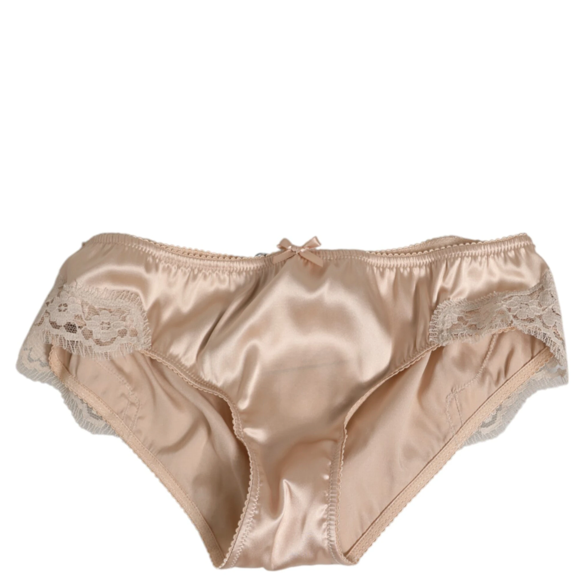 Beige Silk Satin Floral Lace Panty Brief Underwear