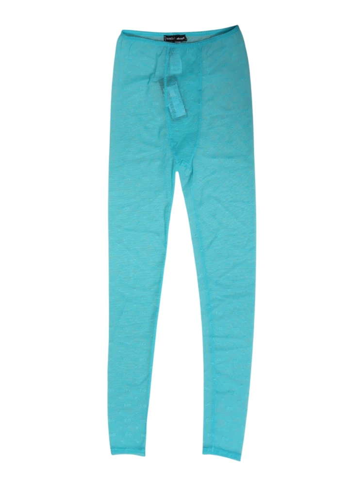 Light Blue Nylon Logo Lace Leggings Pants Underwear alternative