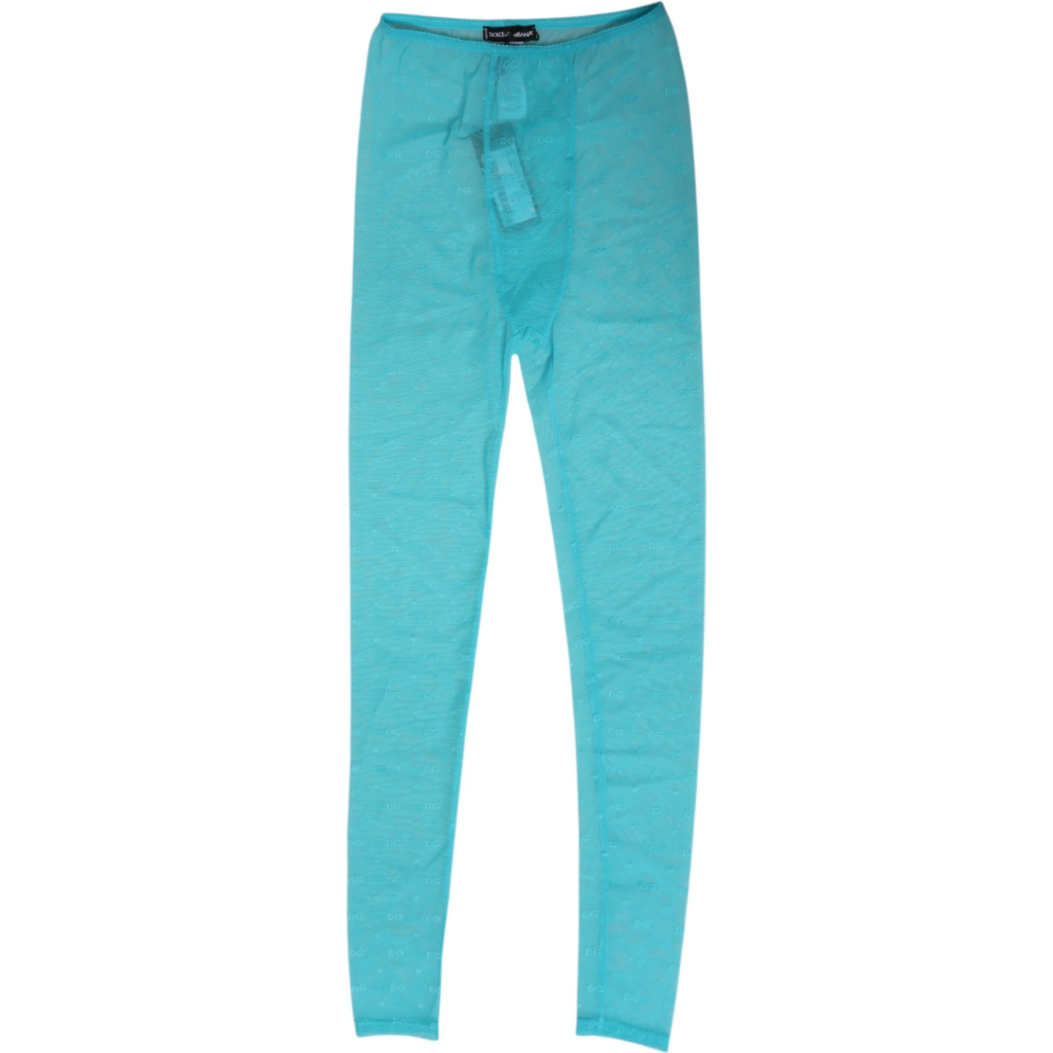 Light Blue Nylon Logo Lace Leggings Pants Underwear