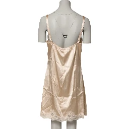 Nude Chemise Lingerie Silk Blend Lace Trim Dress