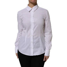 White Cotton Collared Buttoned Dress Shirt Top