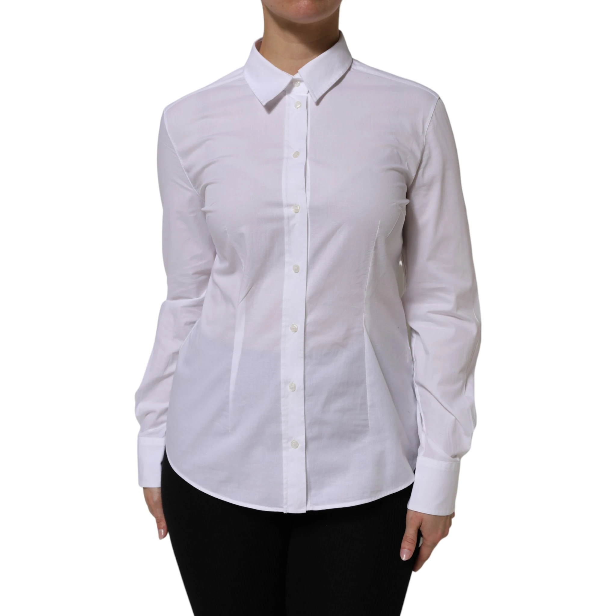 White Cotton Collared Buttoned Dress Shirt Top