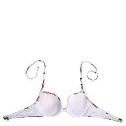 White Floral Print Halter Bikini Top Swimwear