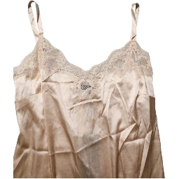 Nude Chemise Lingerie Silk Blend Lace Trim Dress