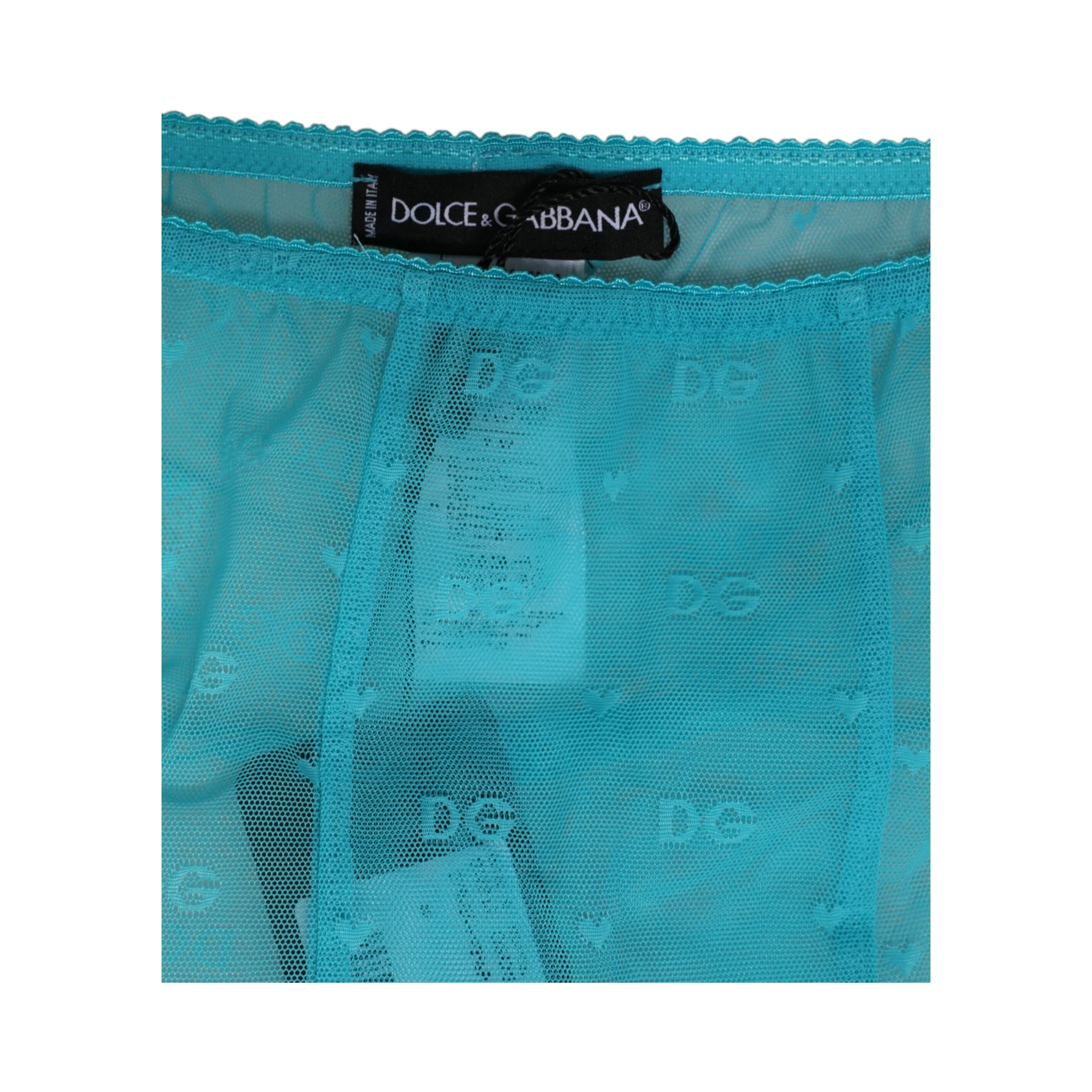 Light Blue Nylon Logo Lace Leggings Pants Underwear