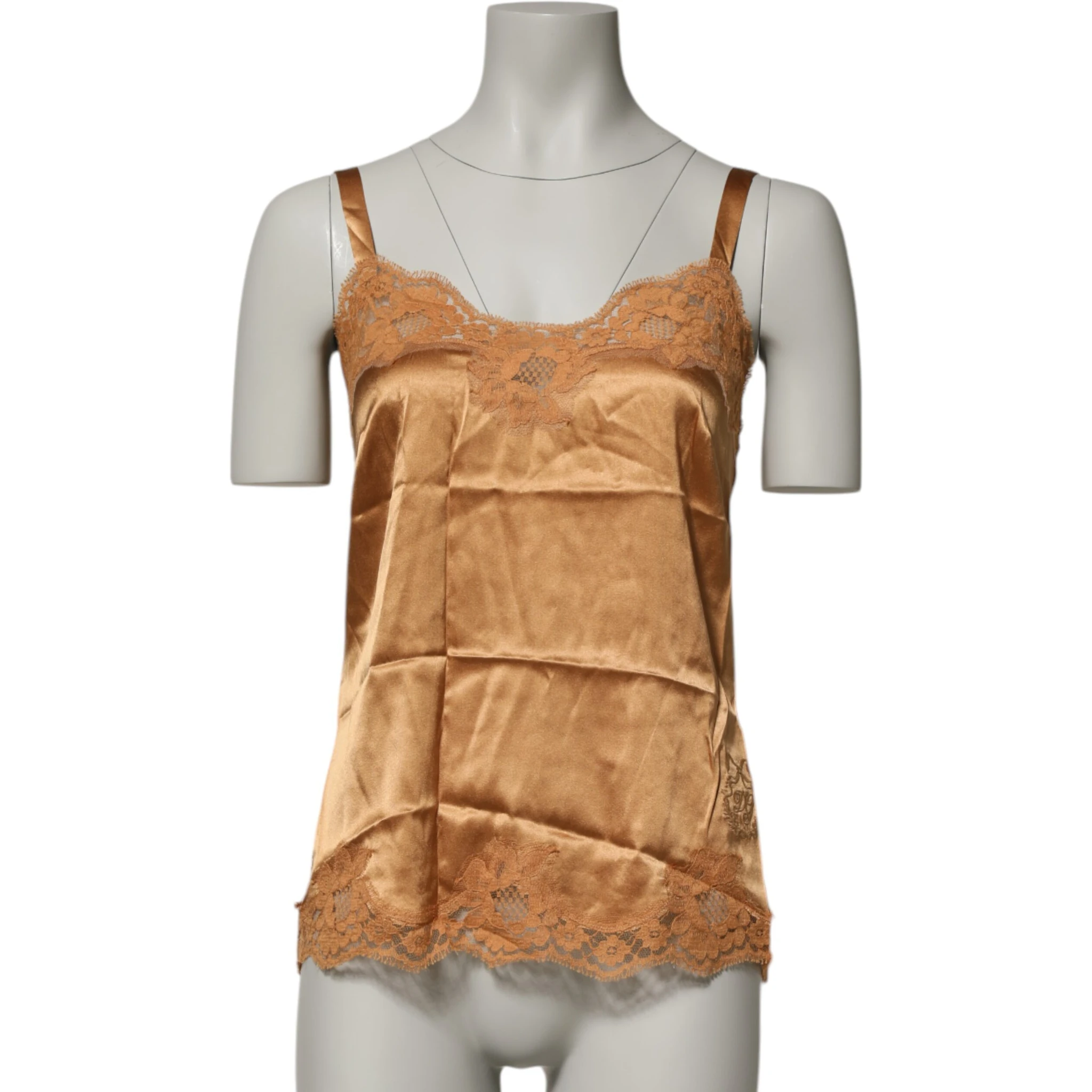 Brown Floral Lace Silk Satin Tank Lingerie Underwear