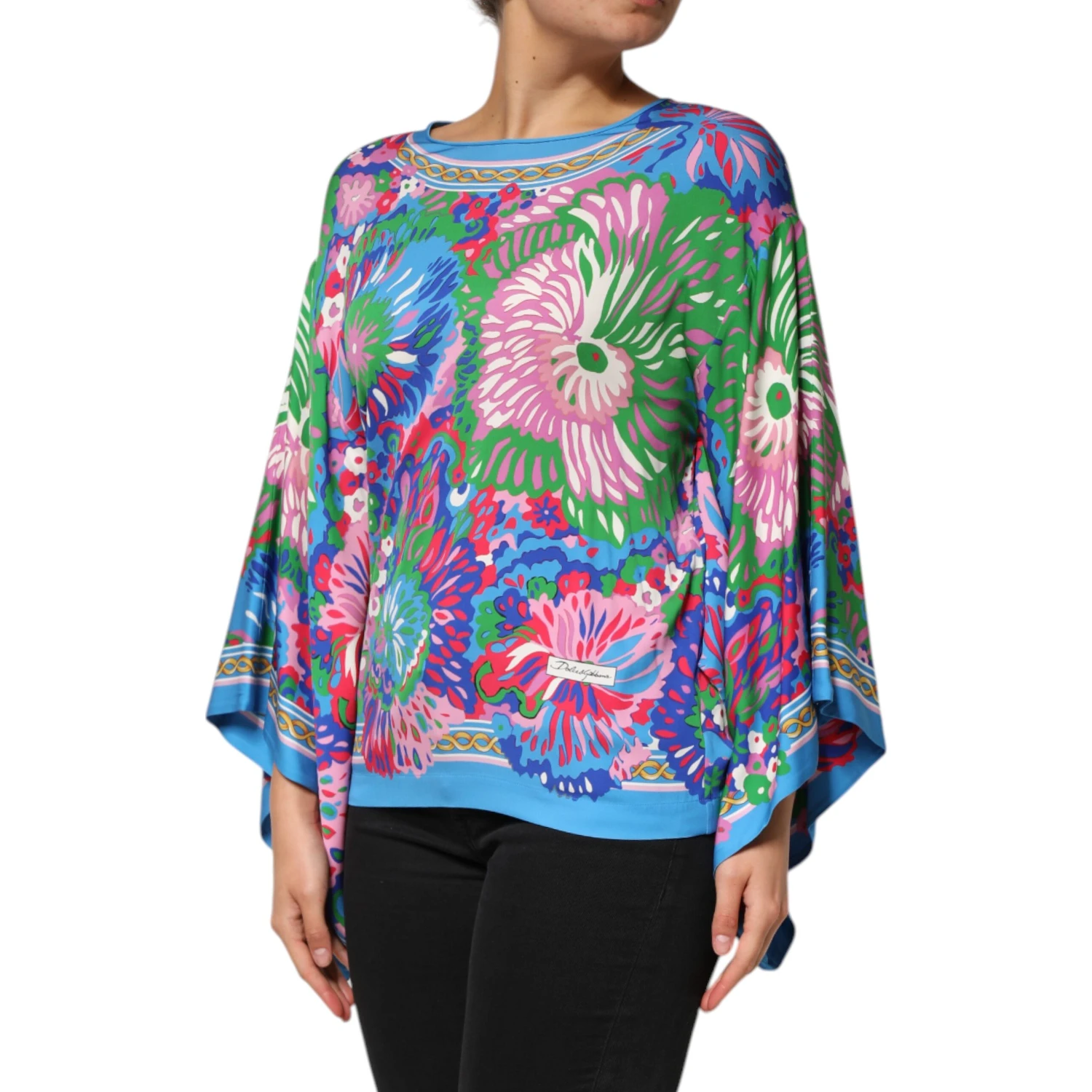 Multicolor Floral Print Silk Tunic Blouse Top