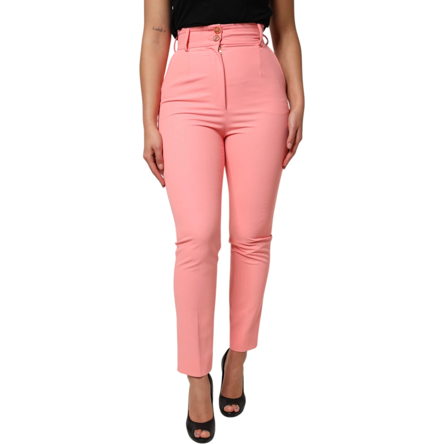 Pink High Waist Dress Tapered Trouser Pants