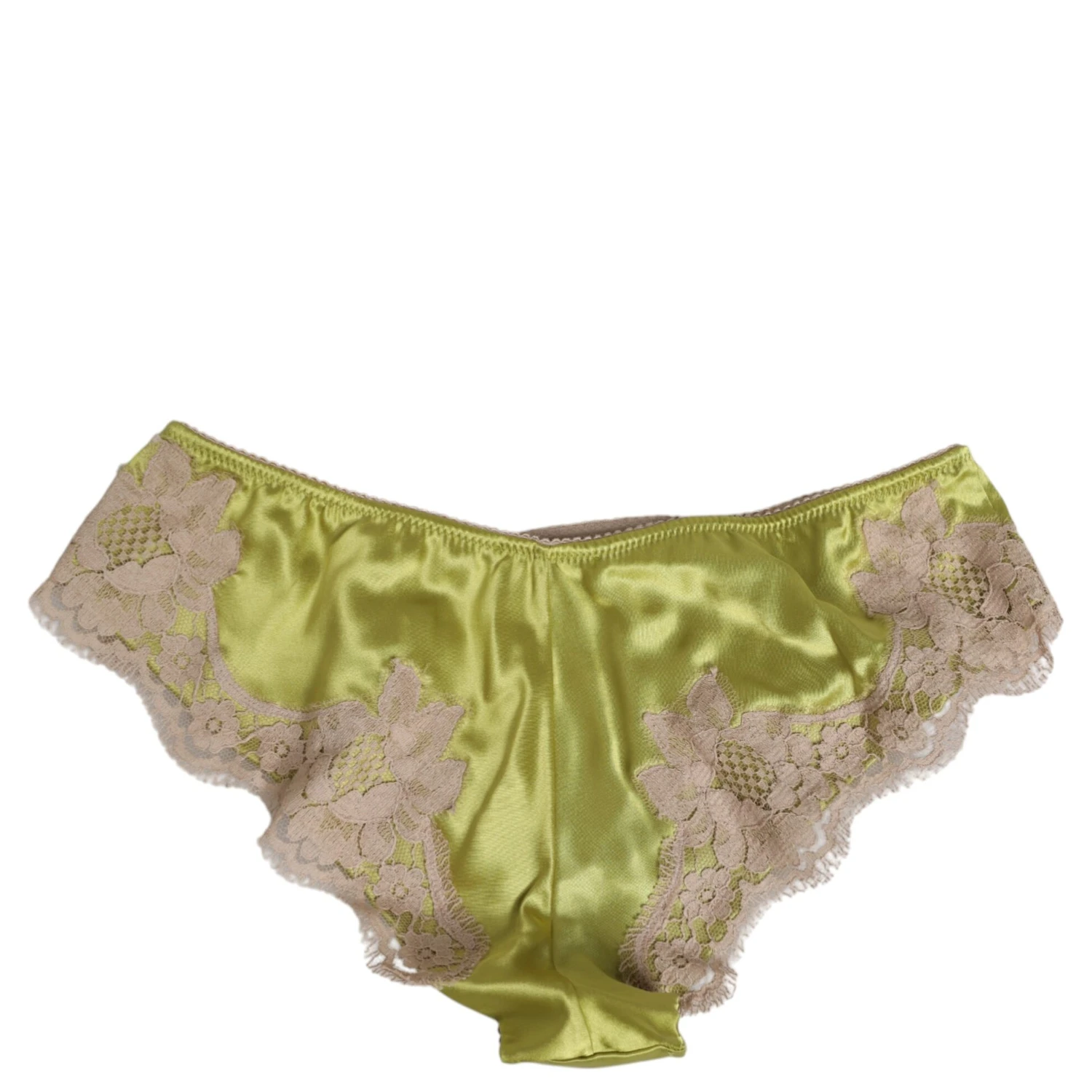 Green Silk Satin Floral Lace Trim Panty Underwear