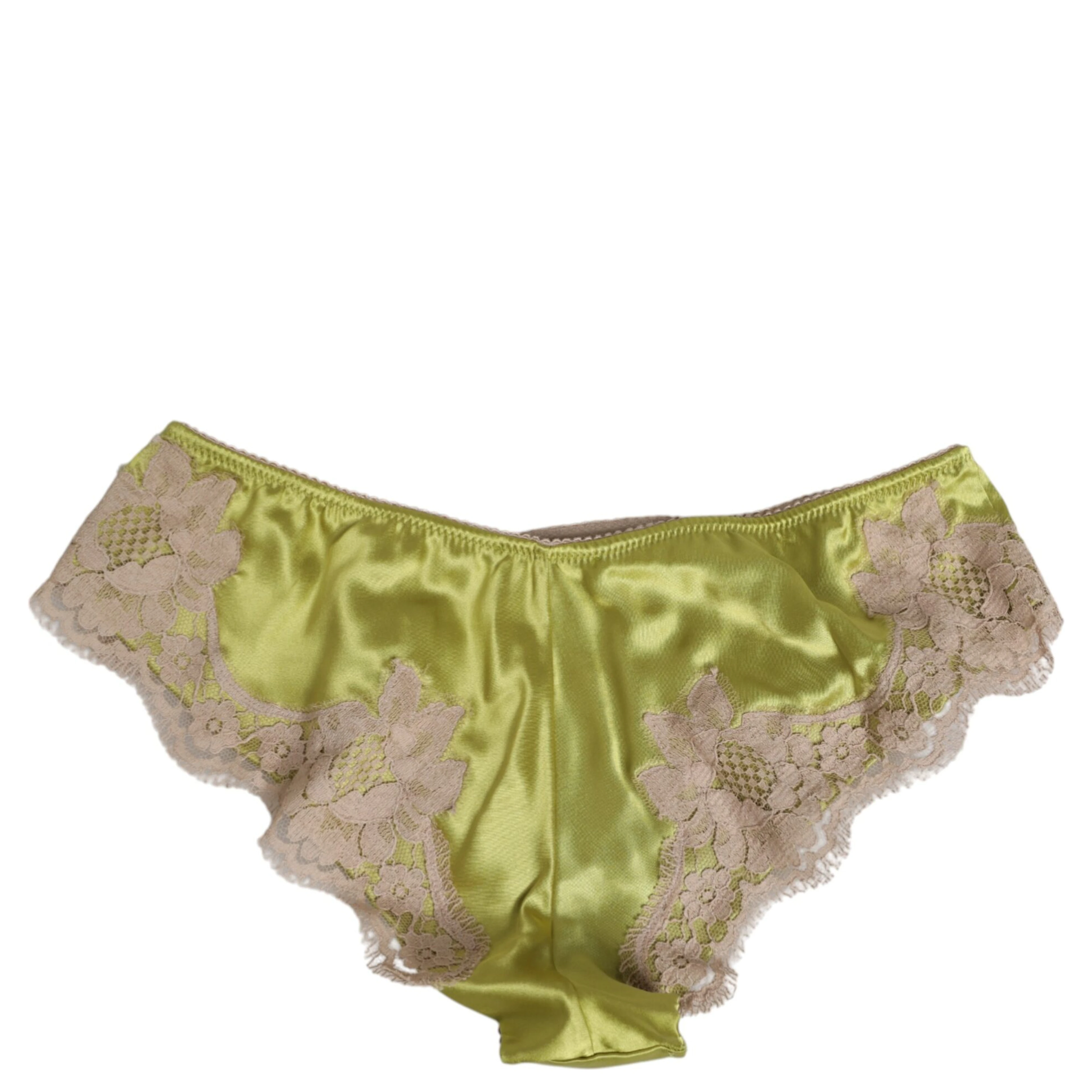 Green Silk Satin Floral Lace Trim Panty Underwear