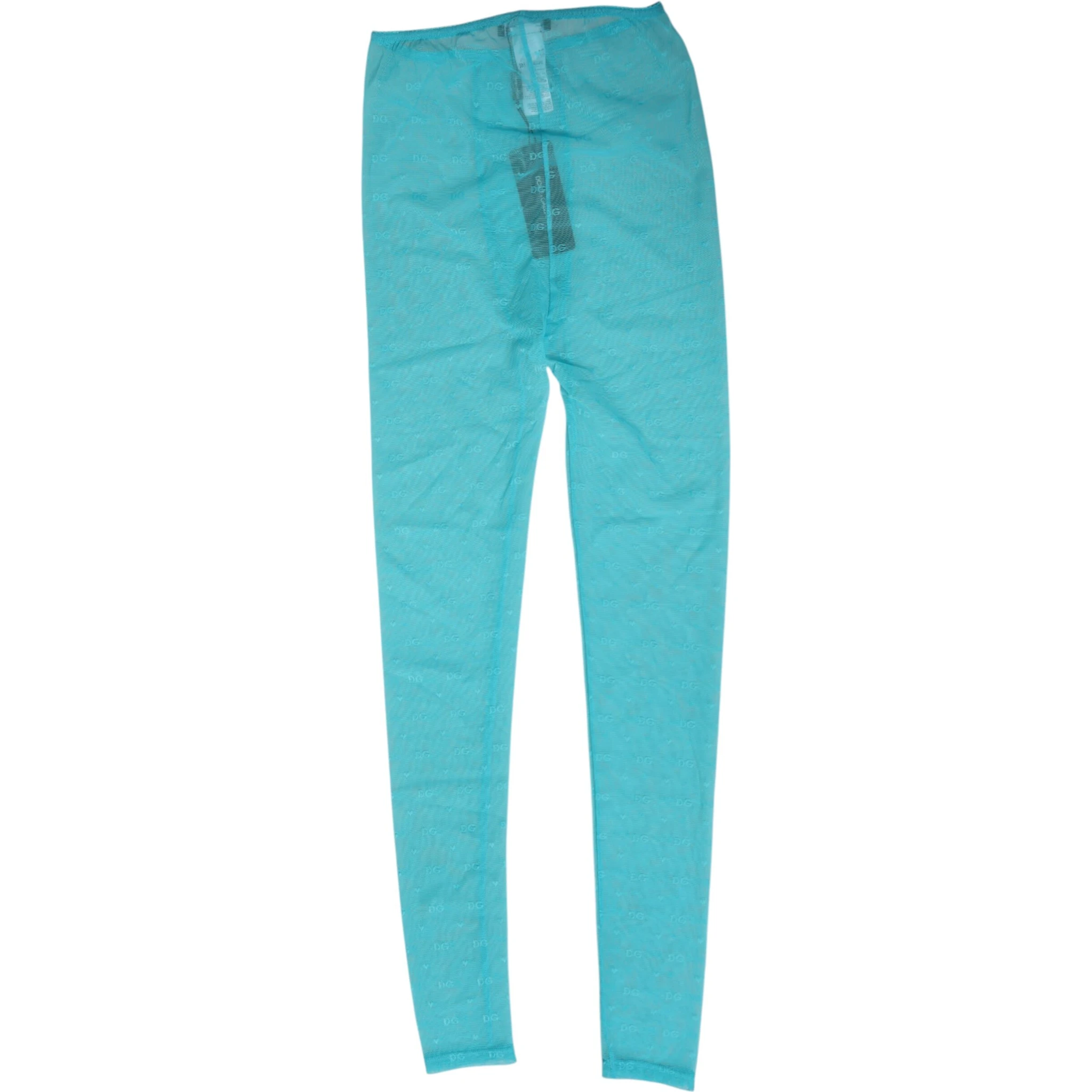 Light Blue Nylon Logo Lace Leggings Pants Underwear