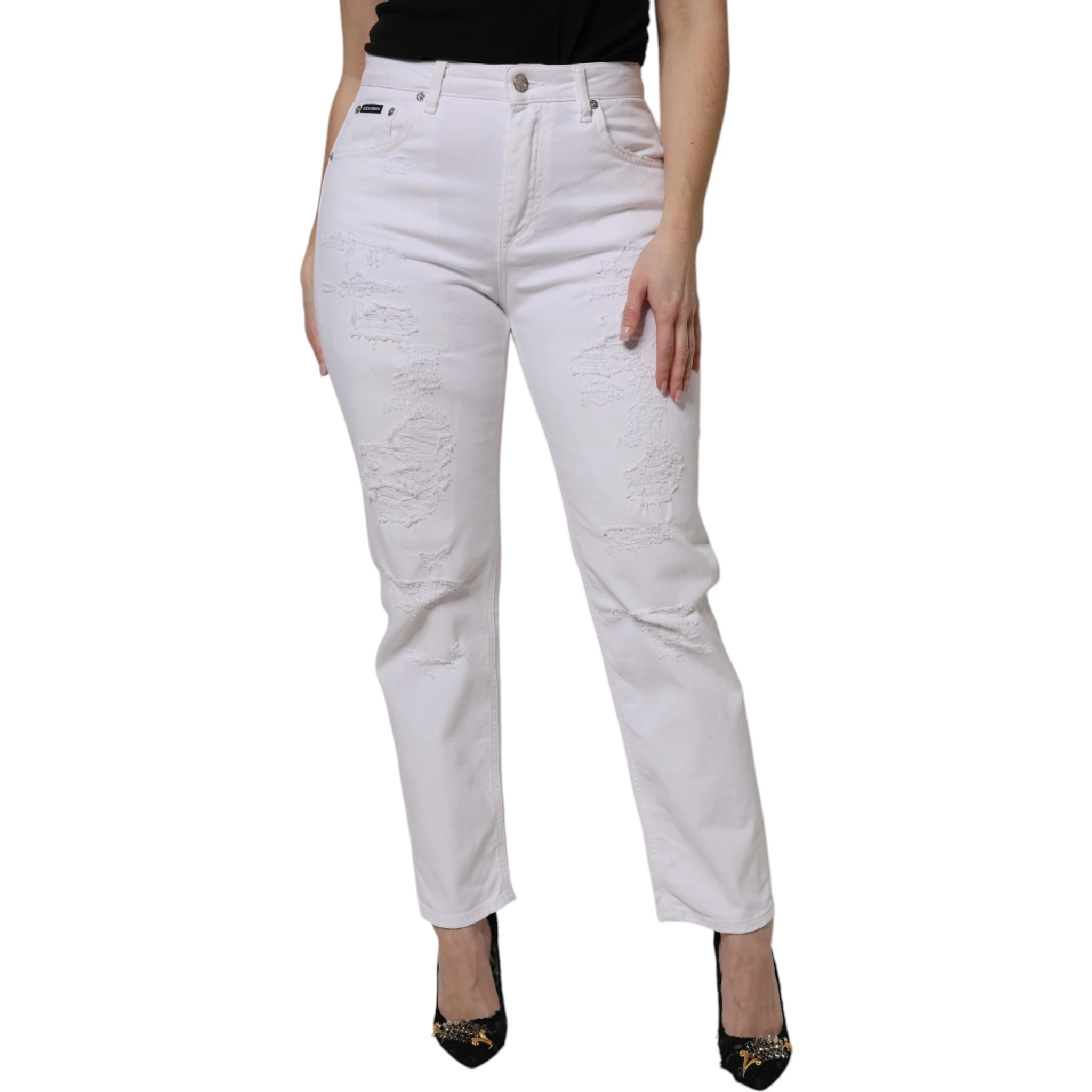 White Cotton Tattered BOYFRIEND Denim Jeans