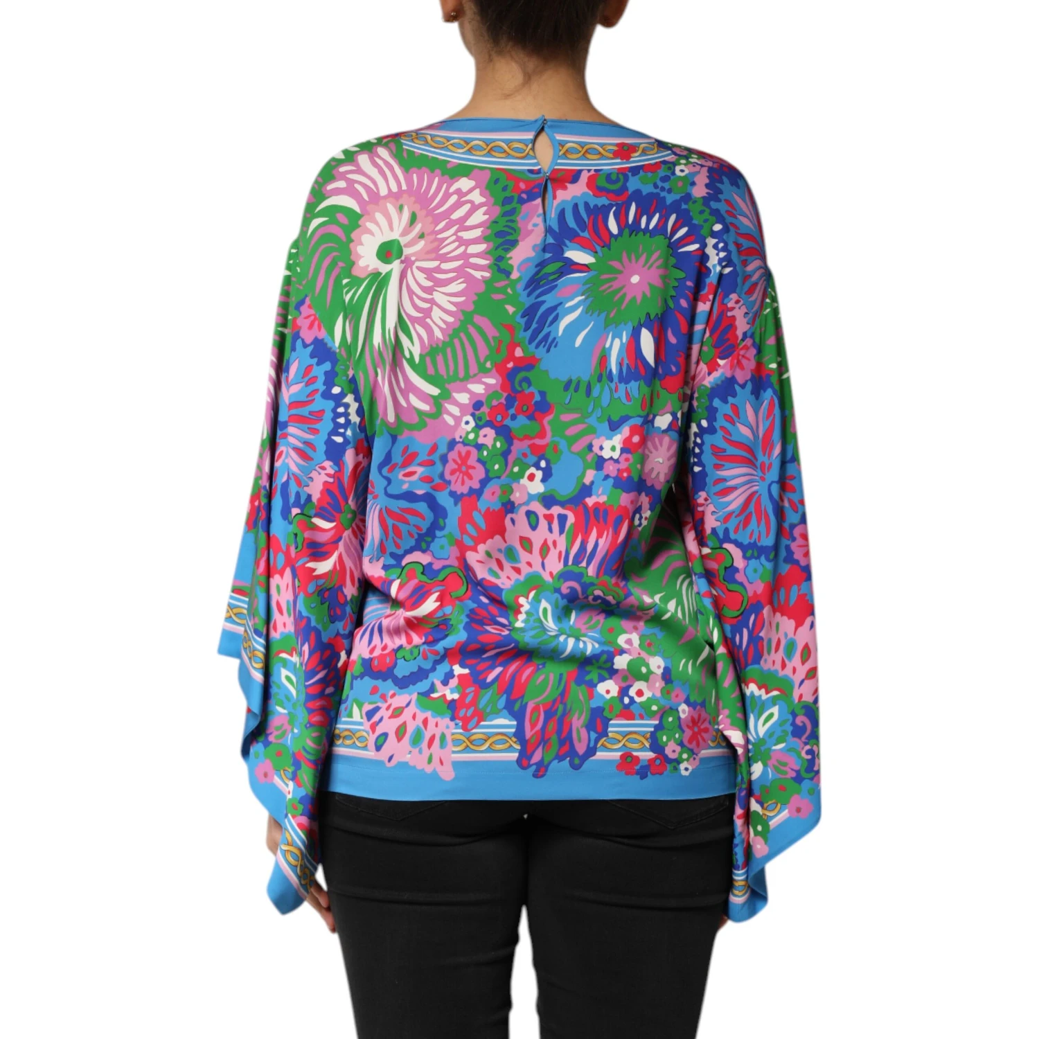 Multicolor Floral Print Silk Tunic Blouse Top