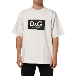 White Logo Print Cotton Crew Neck Men T-shirt