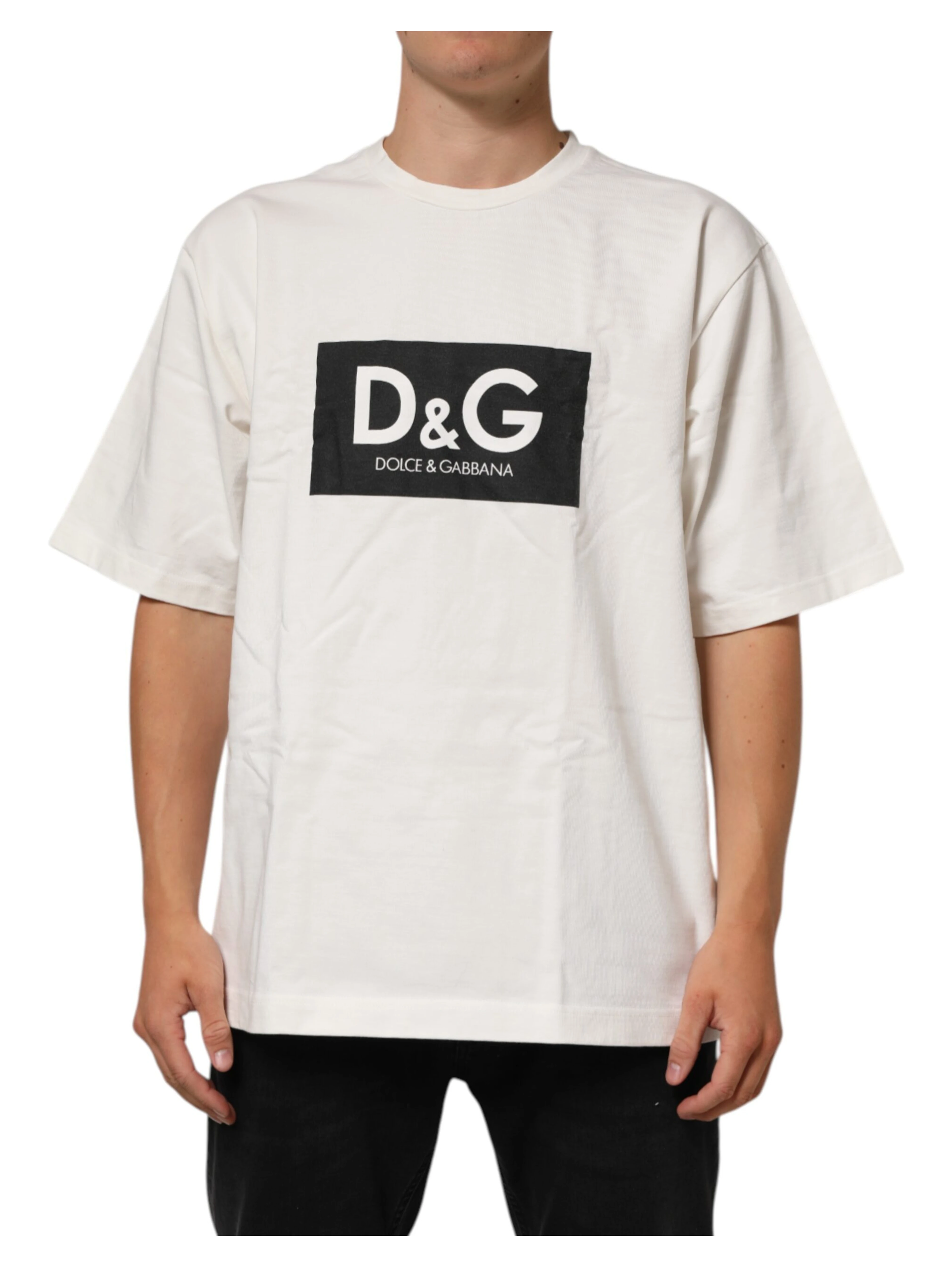 White Logo Print Cotton Crew Neck Men T-shirt