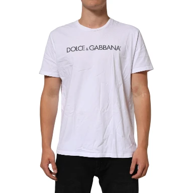 White Logo Print Cotton Crew Neck T-shirt