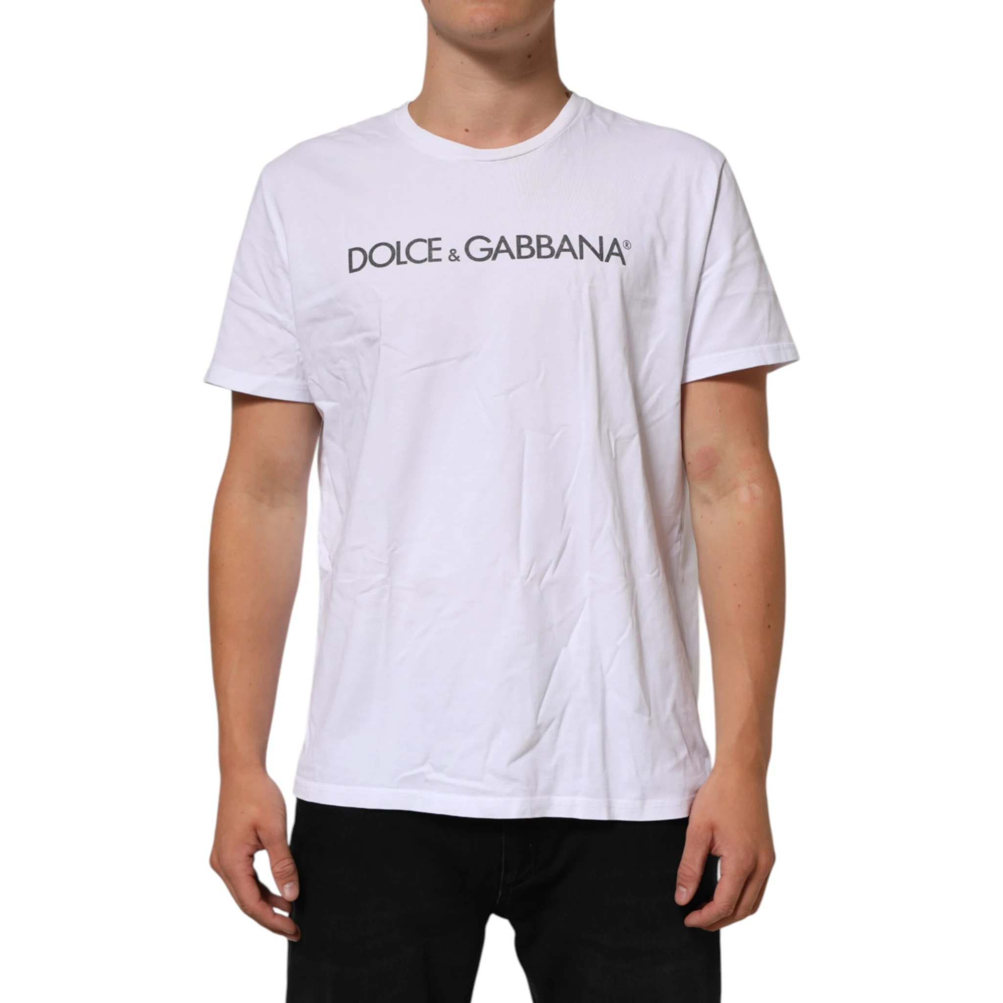 White Logo Print Cotton Crew Neck T-shirt