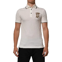 White Logo Embroidery Cotton Polo T-shirt