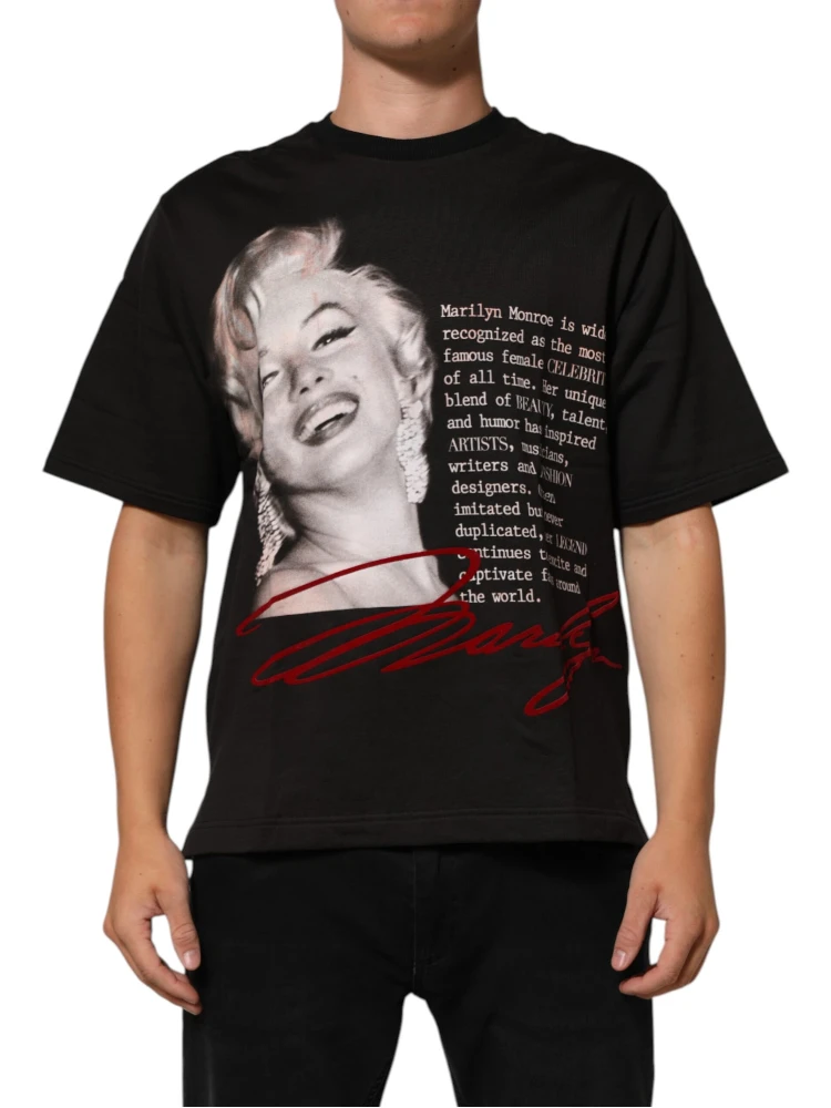 Black Marilyn Monroe Cotton Crew Neck T-shirt