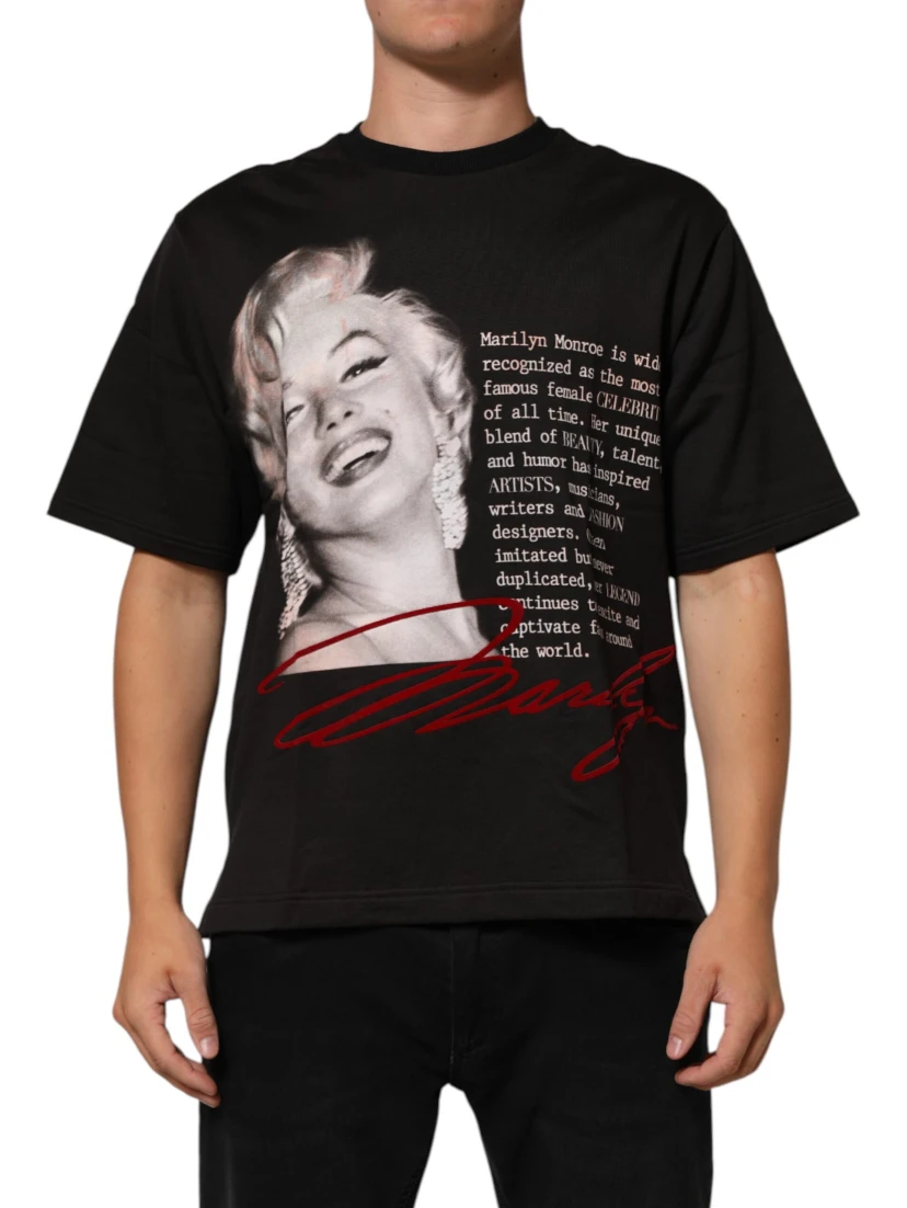 Black Marilyn Monroe Cotton Crew Neck T-shirt