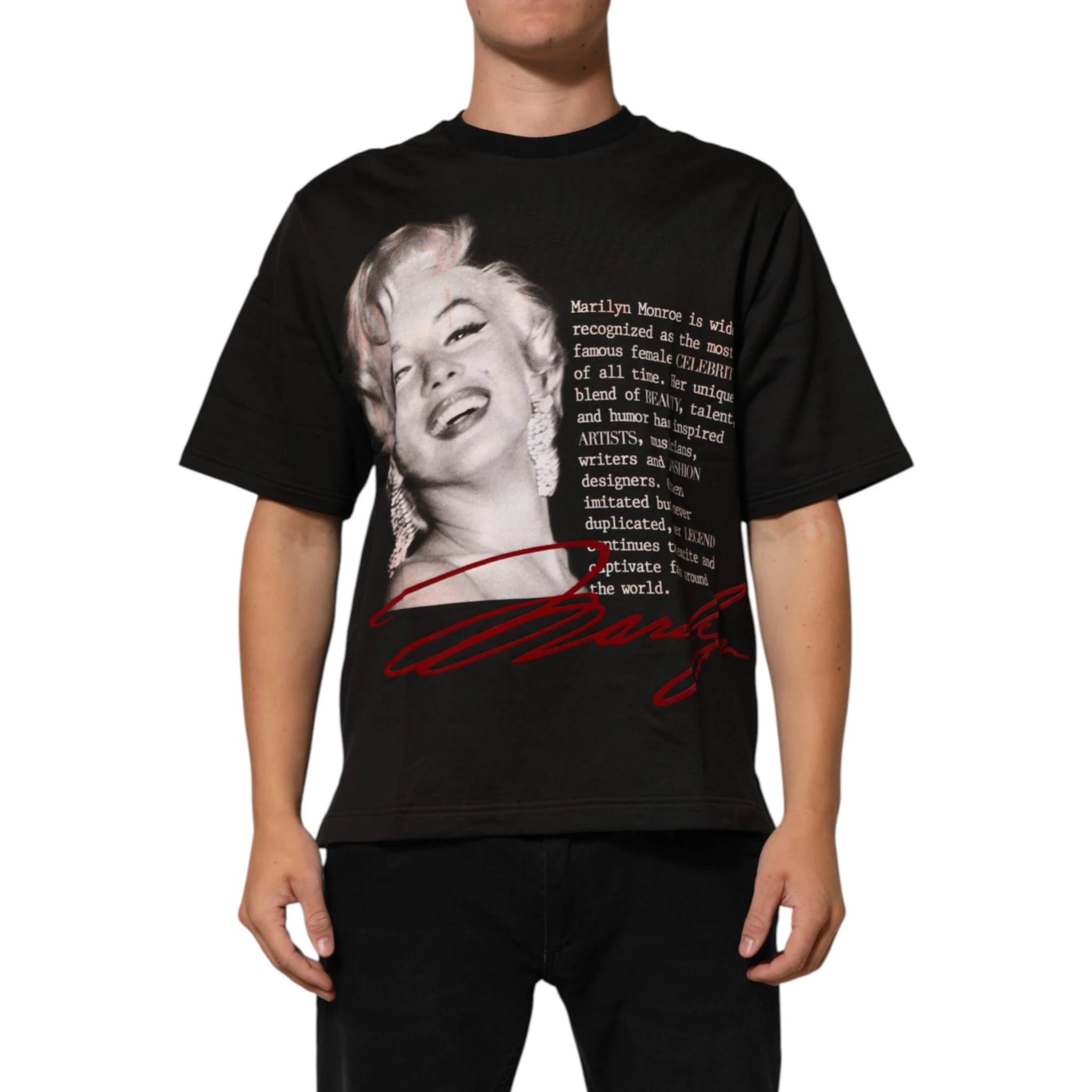 Black Marilyn Monroe Cotton Crew Neck T-shirt