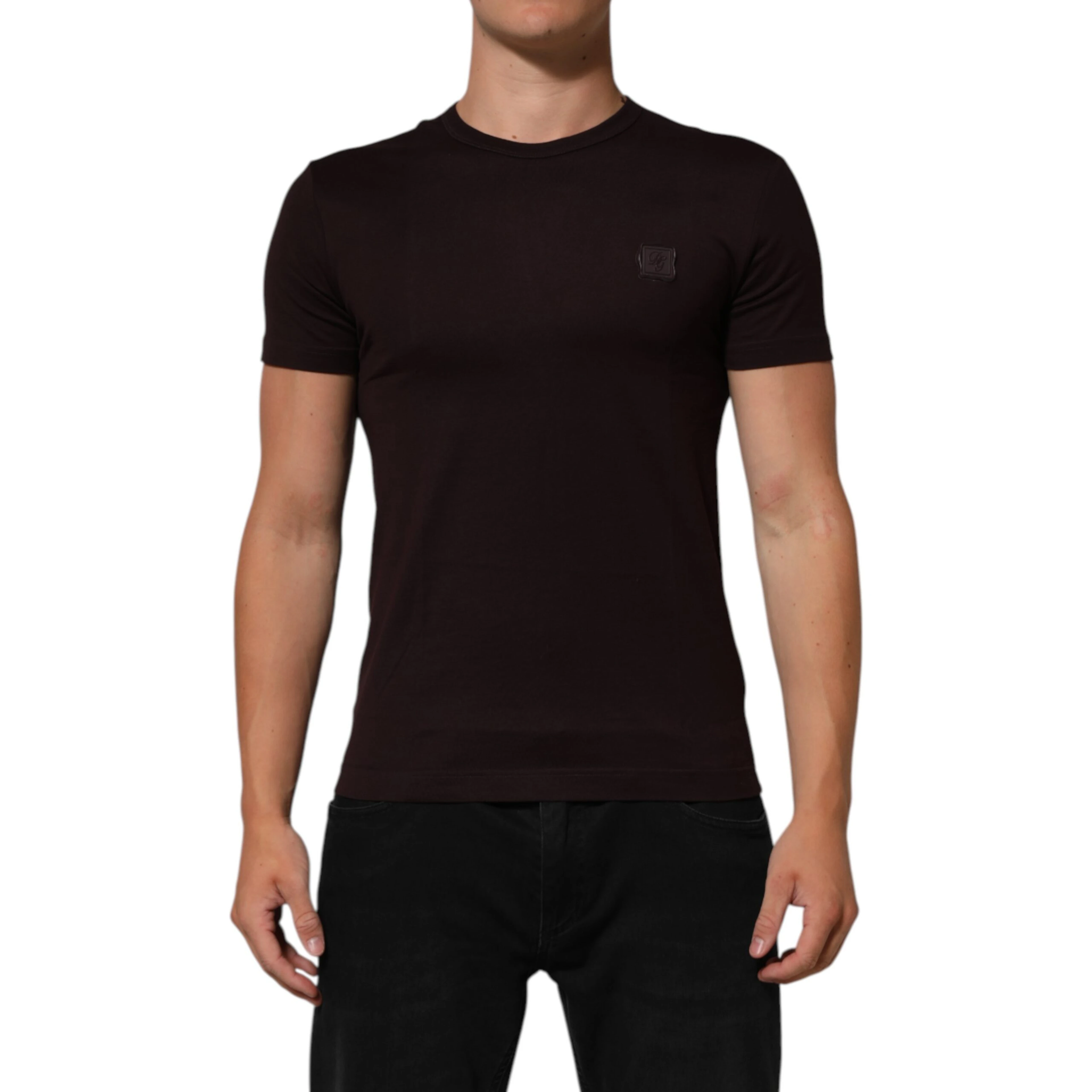 Brown Logo Plaque Cotton Crew Neck T-shirt