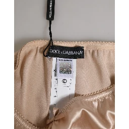 Beige Silk Satin Floral Lace Panty Brief Underwear