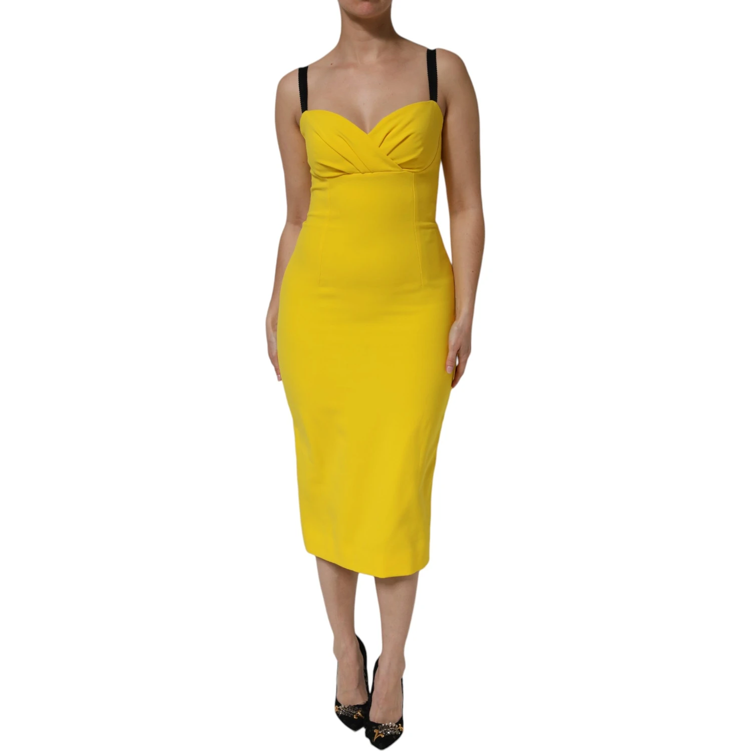 Yellow Polyester Sleeveless Sheath Midi Dress