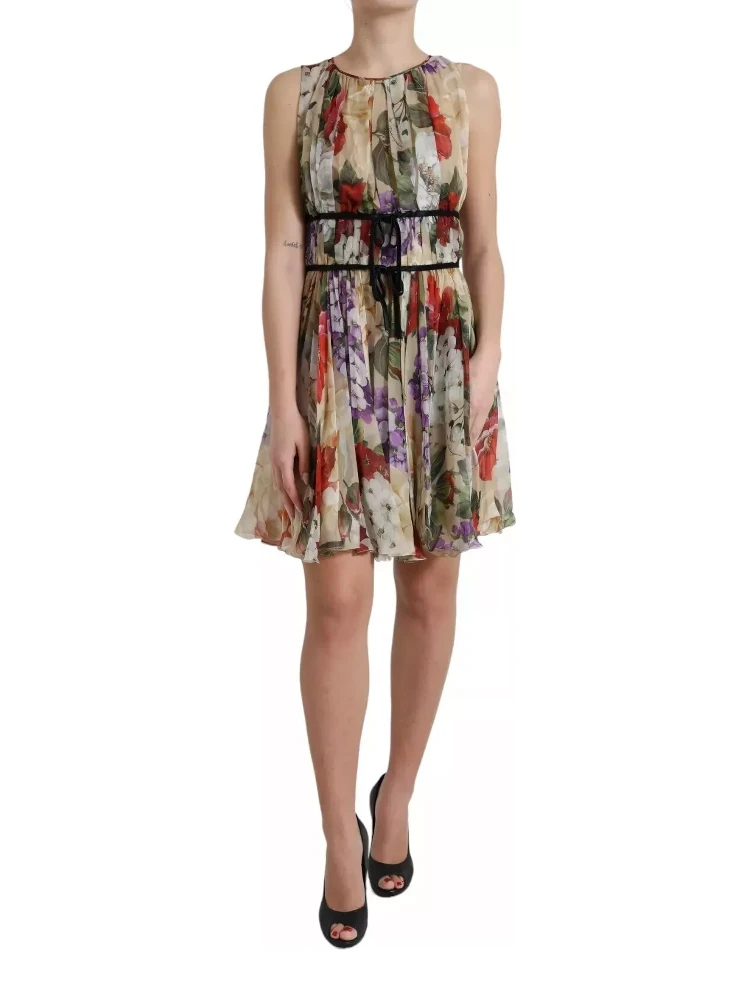 Beige Floral Sleeveless A-line Mini Dress alternative