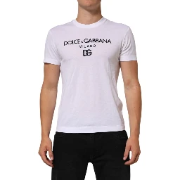 White Logo Print Cotton Men Crew Neck T-shirt