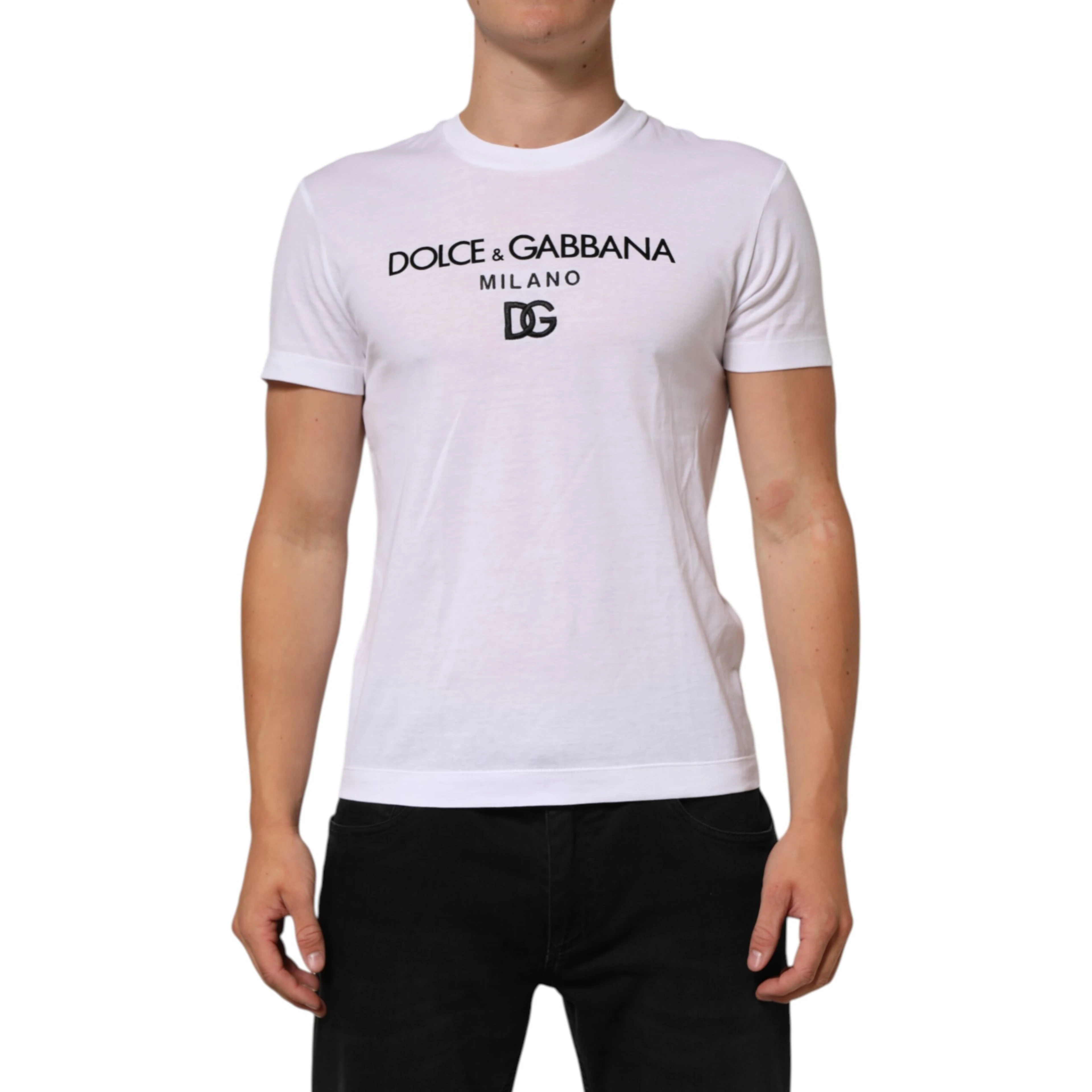 White Logo Print Cotton Men Crew Neck T-shirt