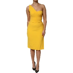 Yellow One Shoulder Side Slit Sheath Dress