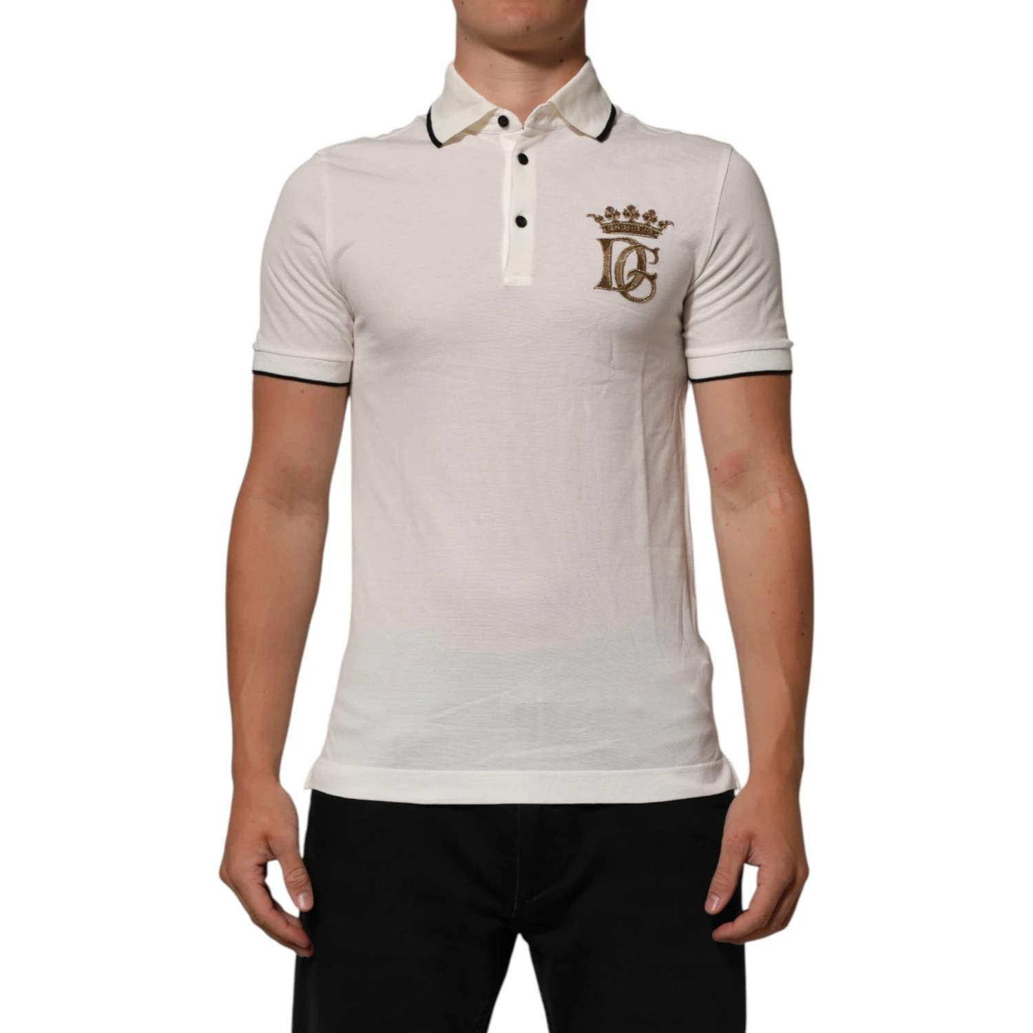 White Logo Embroidery Cotton Polo T-shirt