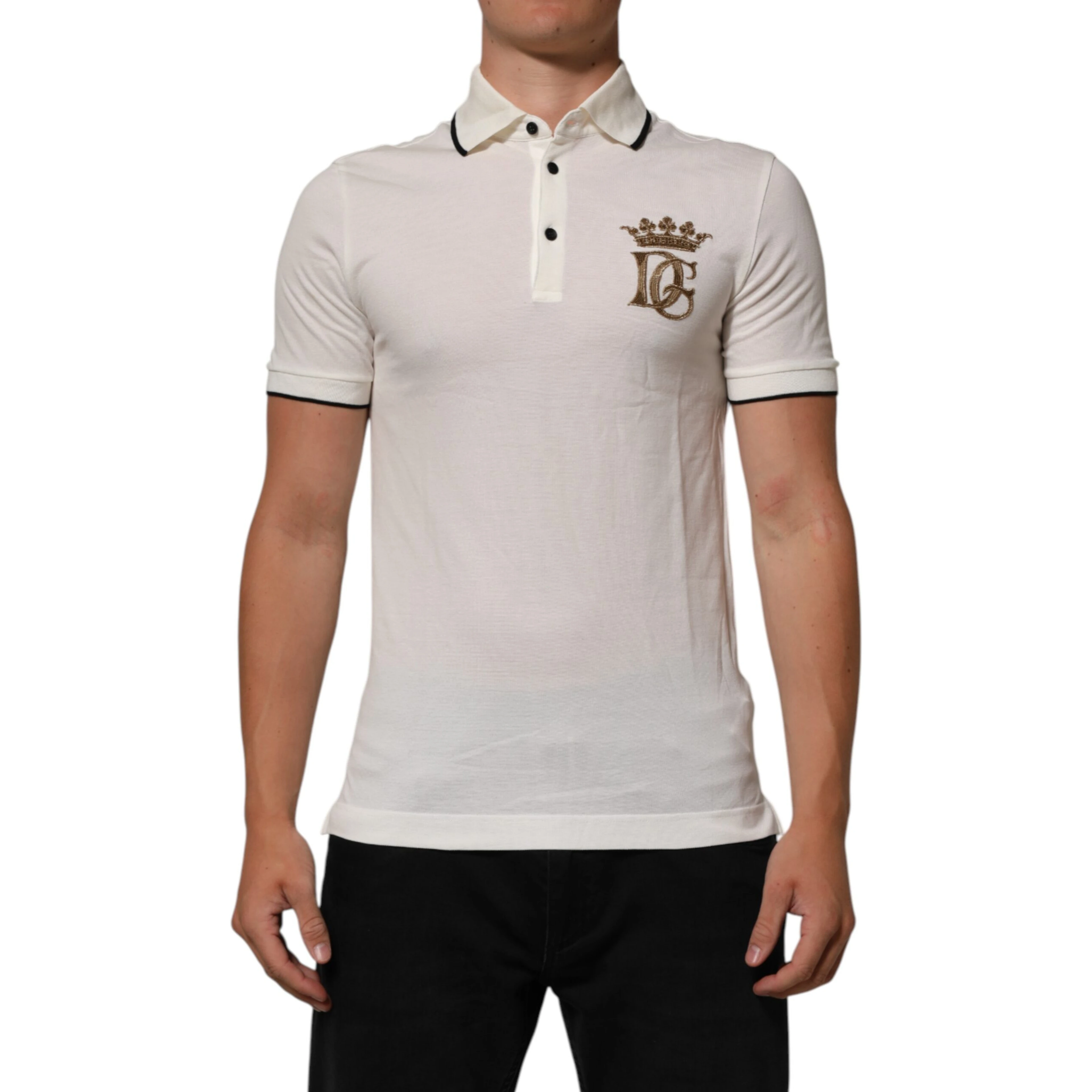 White Logo Embroidery Cotton Polo T-shirt