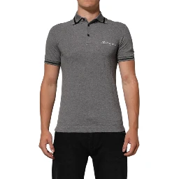 Gray Logo Embroidery Collared Polo T-shirt