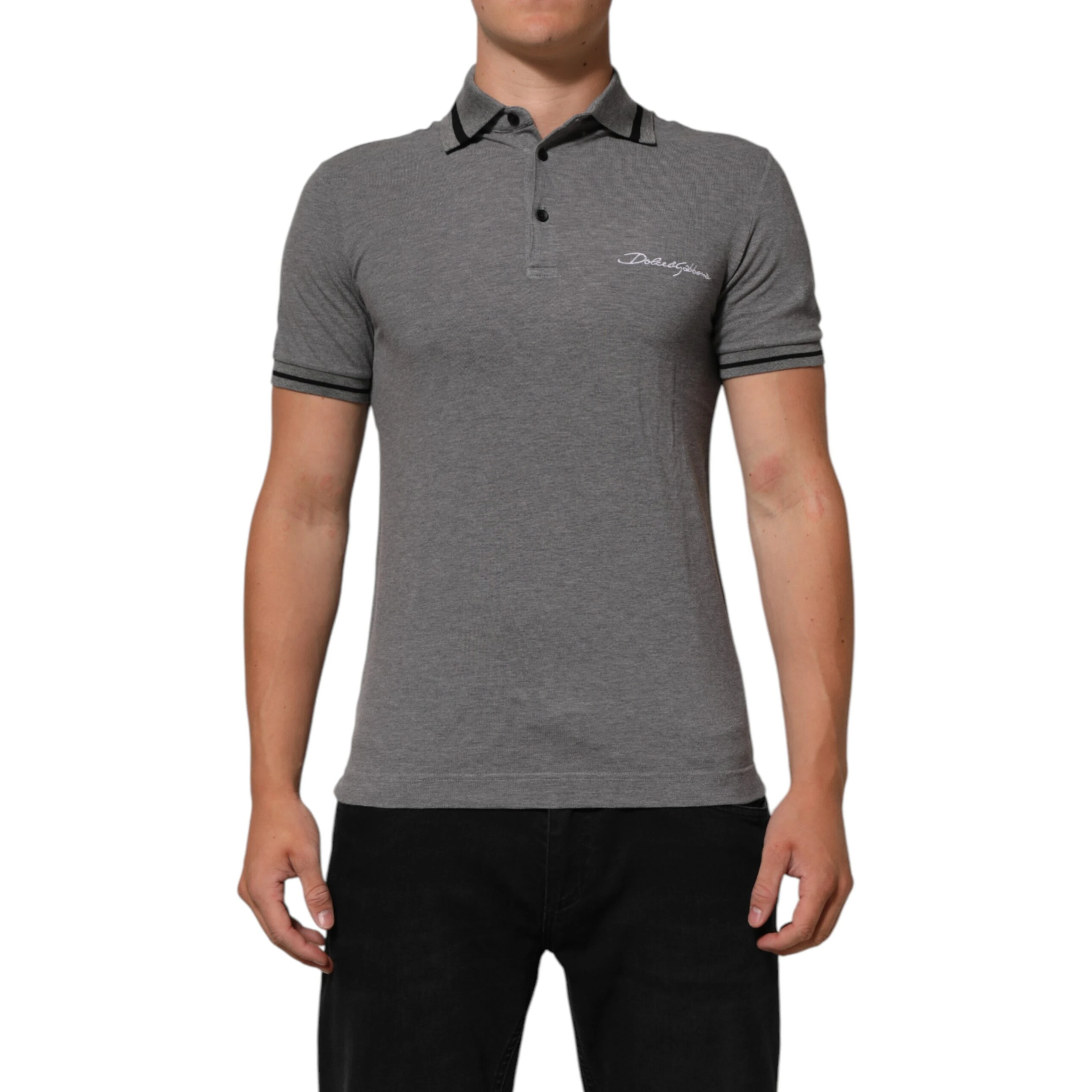 Gray Logo Embroidery Collared Polo T-shirt