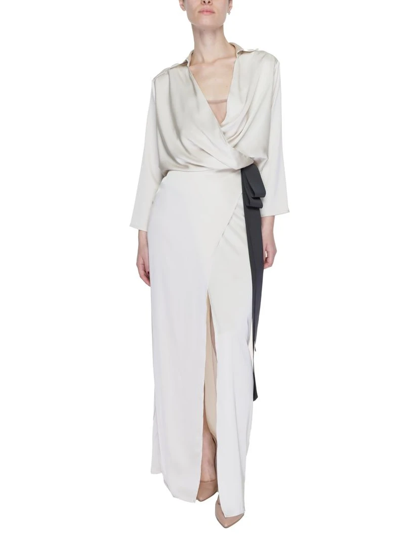 Beige Polyester Long Dress