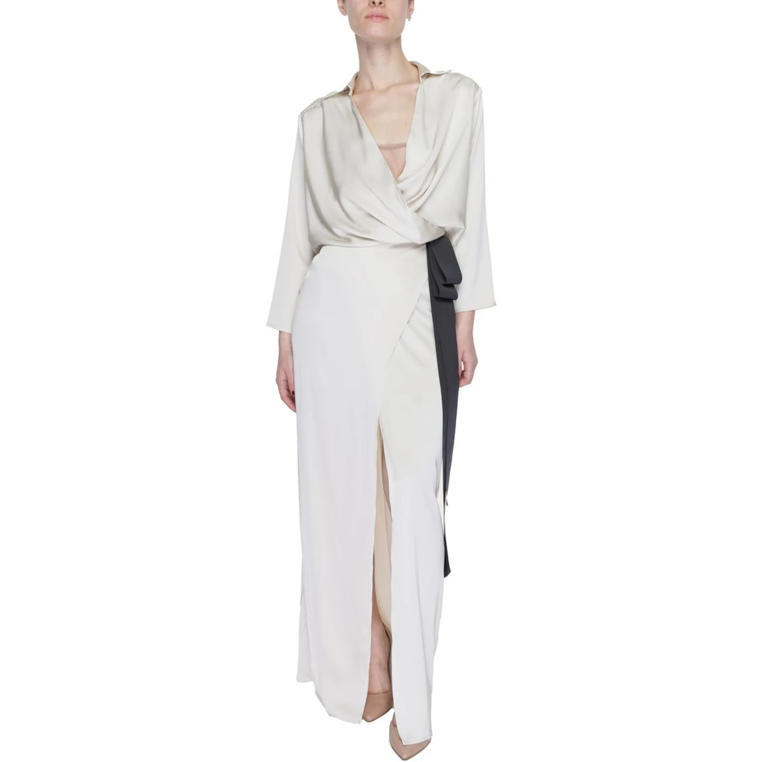 Beige Polyester Long Dress
