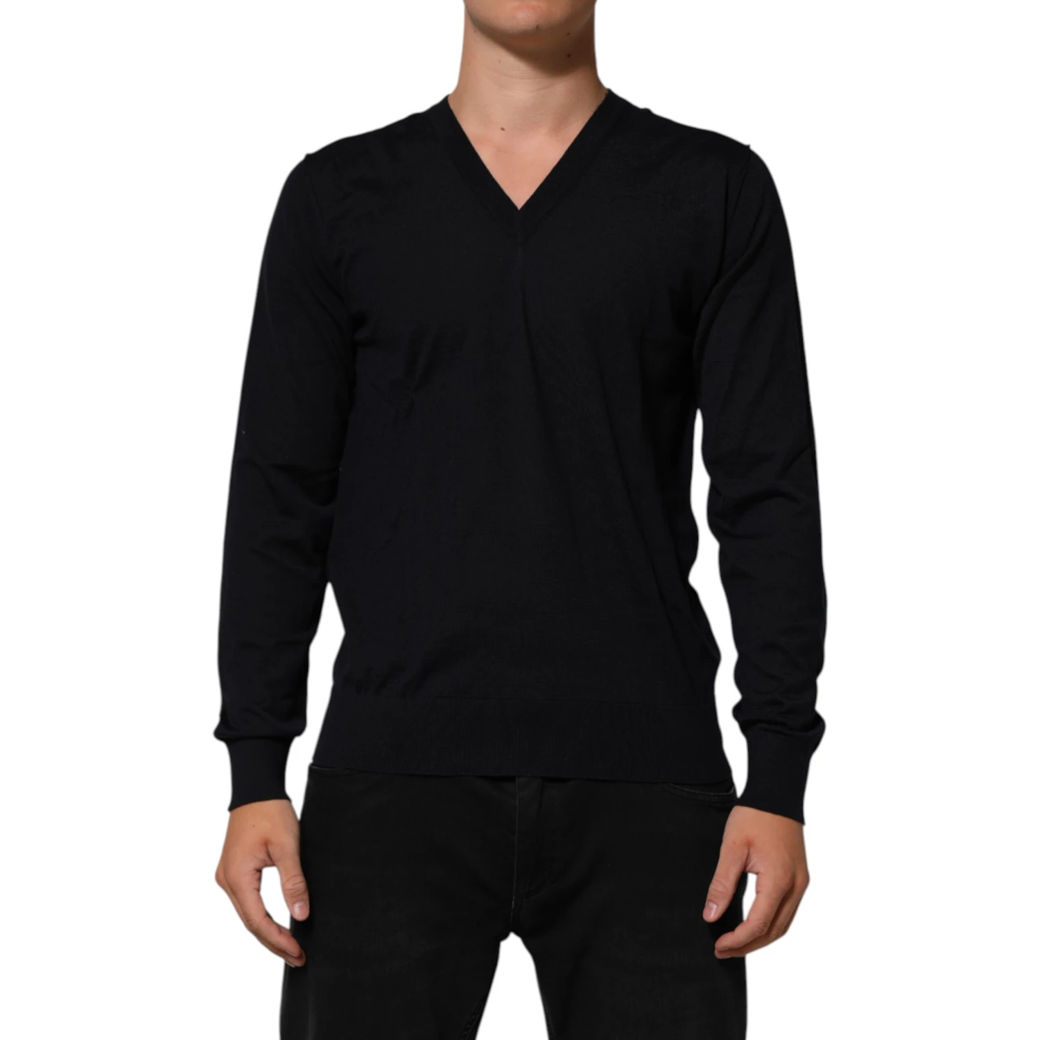 Black Cashmere Knit V-Neck Pullover Sweater