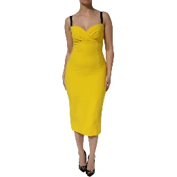Yellow Polyester Sleeveless Sheath Midi Dress