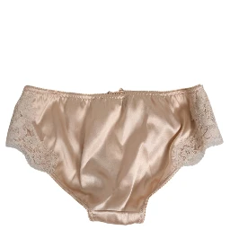 Beige Silk Satin Floral Lace Panty Brief Underwear