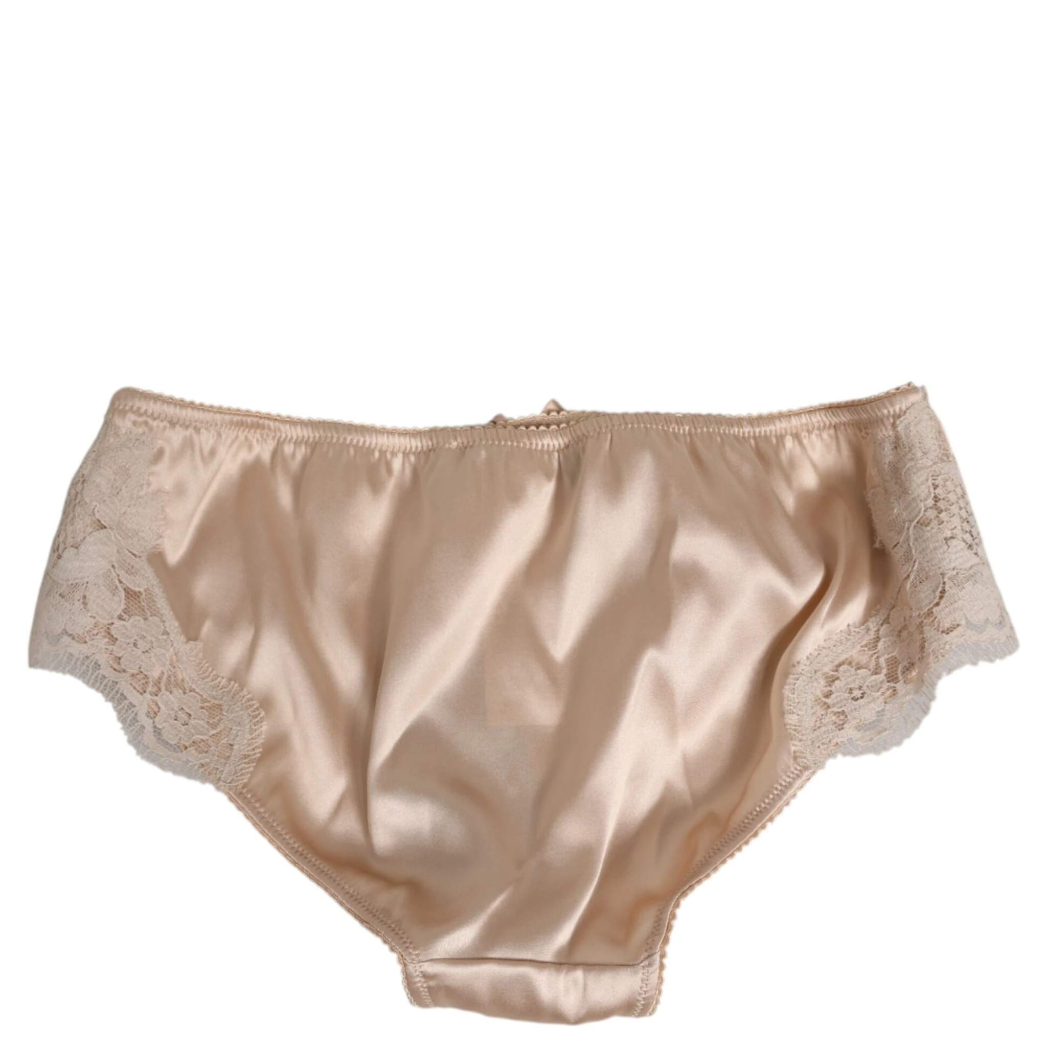Beige Silk Satin Floral Lace Panty Brief Underwear
