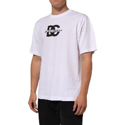 White Logo Print Cotton Crew Neck Men T-shirt