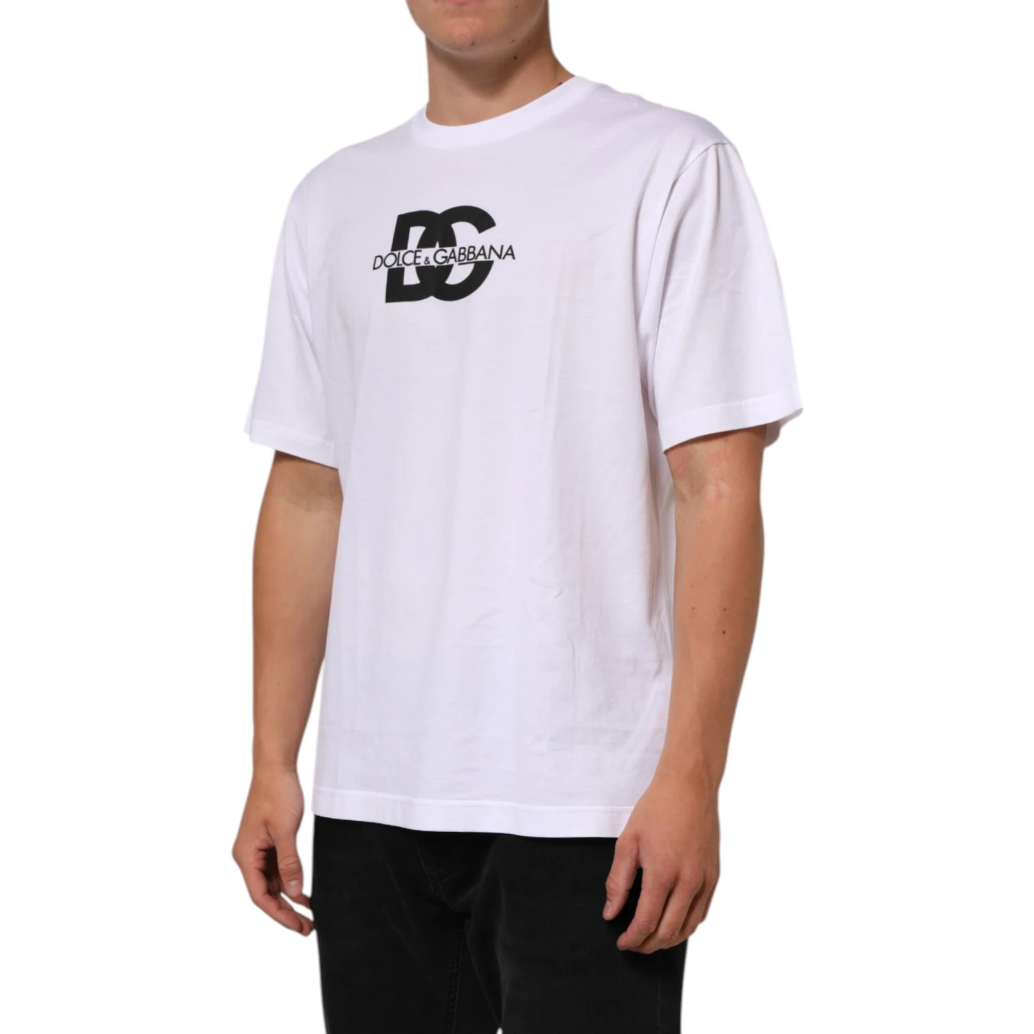 White Logo Print Cotton Crew Neck Men T-shirt