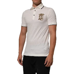 White Logo Embroidery Cotton Polo T-shirt