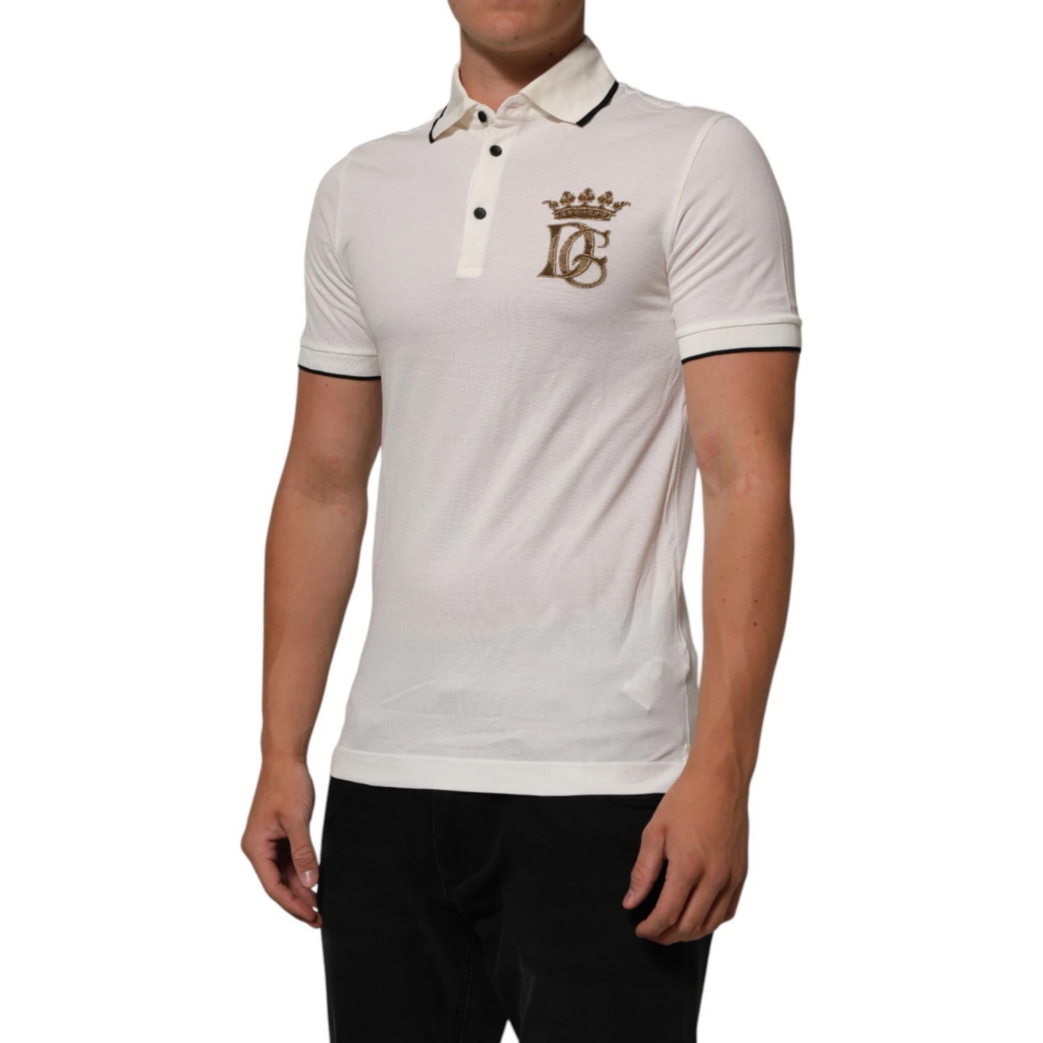 White Logo Embroidery Cotton Polo T-shirt