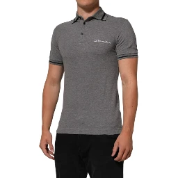 Gray Logo Embroidery Collared Polo T-shirt