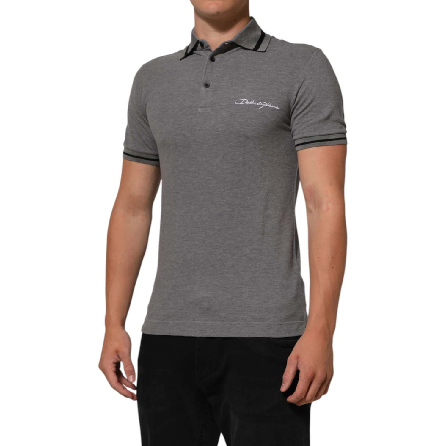 Gray Logo Embroidery Collared Polo T-shirt